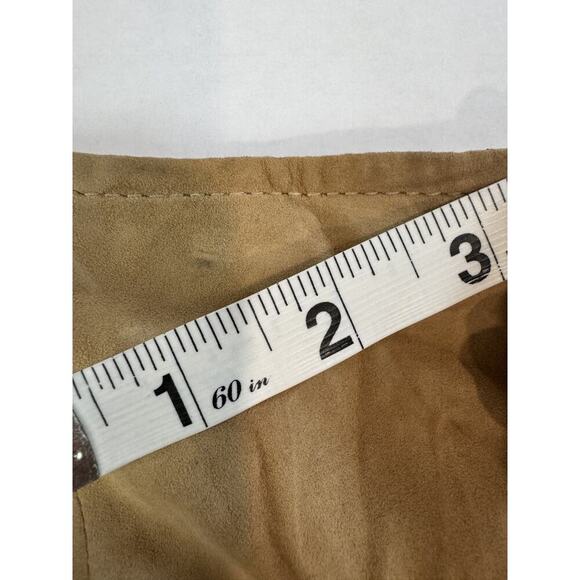 5/48 Genuine Leather Skirt Tiered Boho Lace Tan Neutral Size 8 Western Cottage - Picture 6 of 7